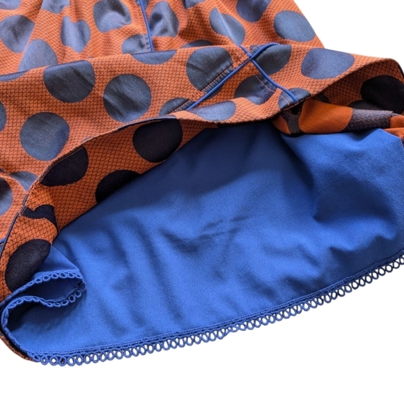 Anthropologie Maeve Rokin Dress Criss-Cross back Orange Navy Polkadots Women's 6 - Picture 9 of 16